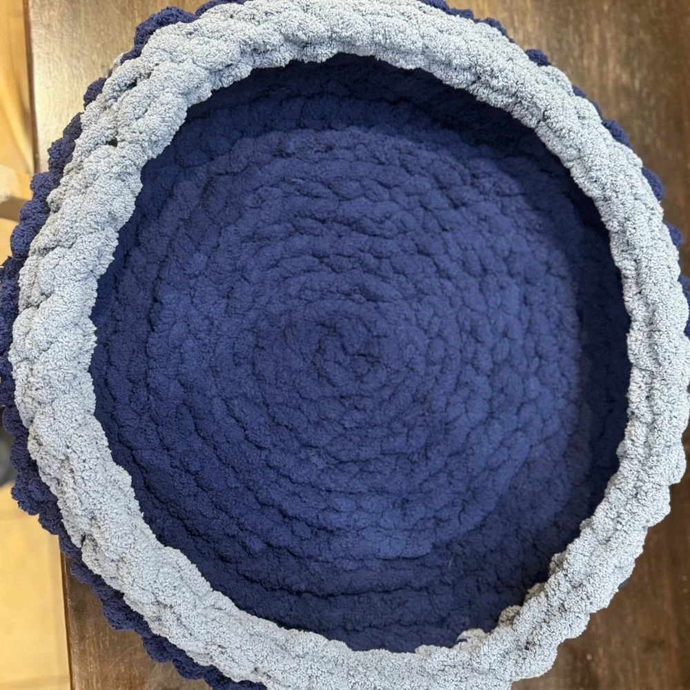 Handmade Blue and light blue knitted pet bed